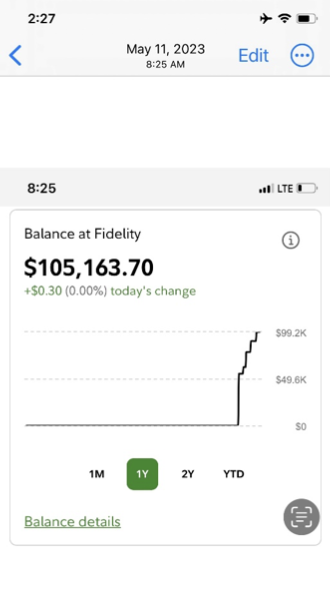 Screenshot of Joe Creek's Fidelity account displayed on an iPhone
